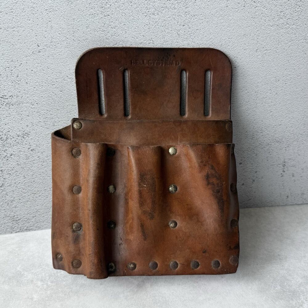Vintage Leather Tool Pouch Bell System D Telephone Lineman Handyman Belt Loops